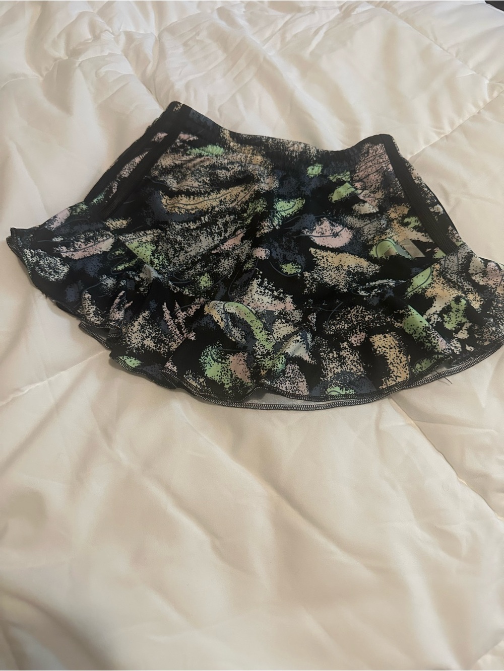 adidas Black Ruffled Skater Skirt with Pastel Abstract Print